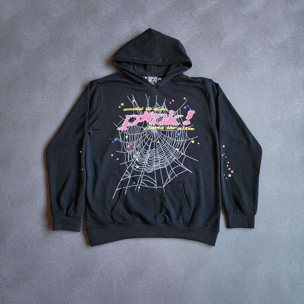 Sp5der Pink V1 Black Pullover Hoodie XL